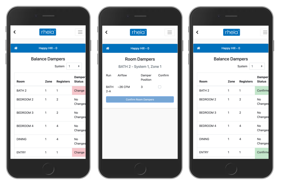 HVAC balancing app Rheia verify